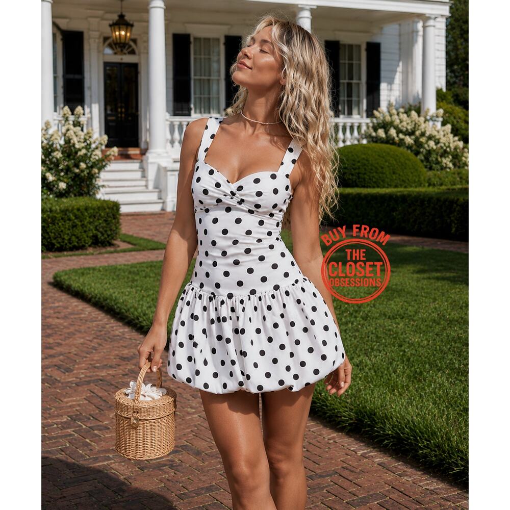 ZARA Polka Dot Balloon Mini Dress NWT Sweetheart Neck European Summer Dress M L - Picture 8 of 16